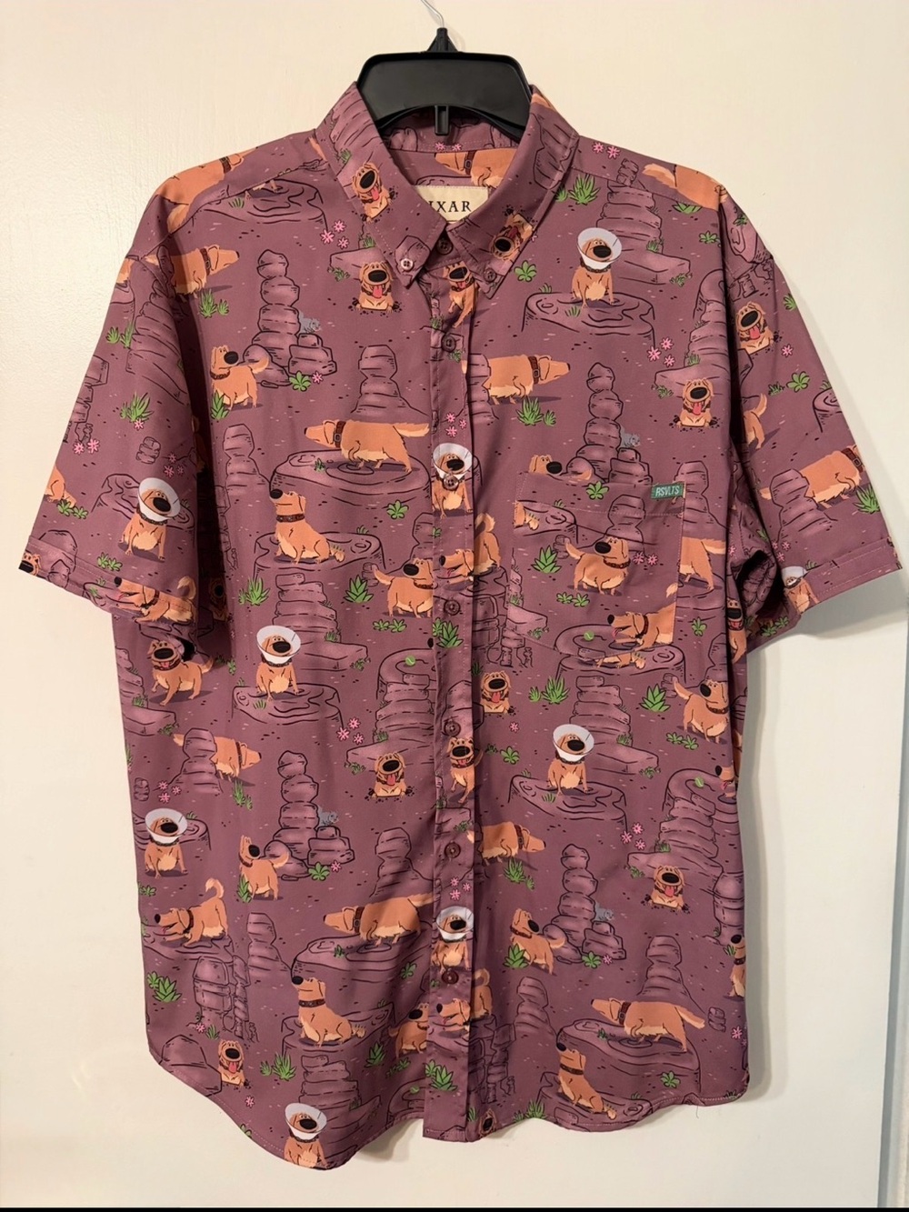 RSVLTS Disney and Pixar “My Name is Dug” Purple Button-Down Shirt Sz L